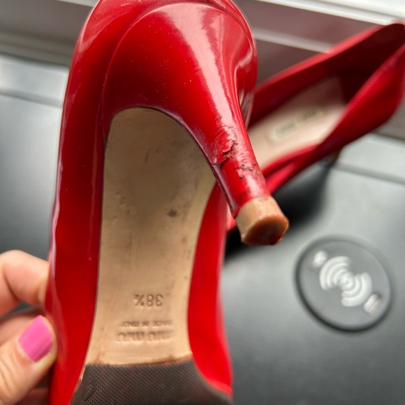 (SOLD) Authentic Miu Miu Red Patent Leather Pumps - Picture 7 of 10